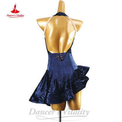 Latin Dance Performance Costumes Customized Senior Velvet Sexy Backless Fishtail Skirt Tango Chacha Rumba Competition Clothing