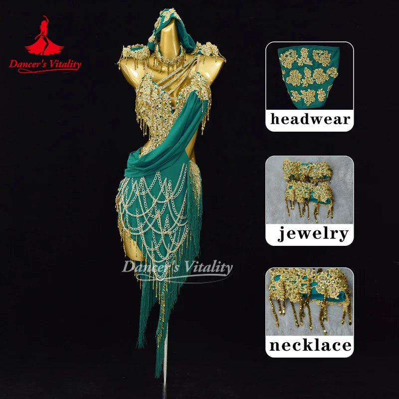 Latin Dance Performance Dresses Adult and Child Customized Senior AB Stones Tassel Dress Tango ChaCha Samba Competition Clothing