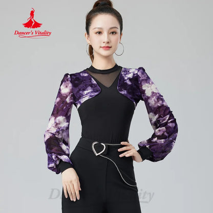 Latin Dance Long Sleeved Top Women's Tango Chacha Samba Practice Clothes Adult Modern Dancing Professional Training Clothing