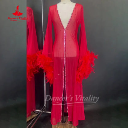 Belly Dance Clothing Customized High-end Luxury Feather Robe Stage Competition Performance Waiting Costumes Dance's Vitality
