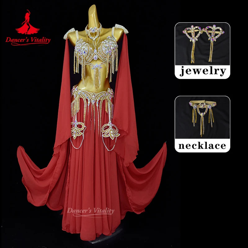 Belly Dance Performance Costume Women's Customized Senior AB Stones Tassel Set Oriental Dancing Competition Set Dance's Vitality