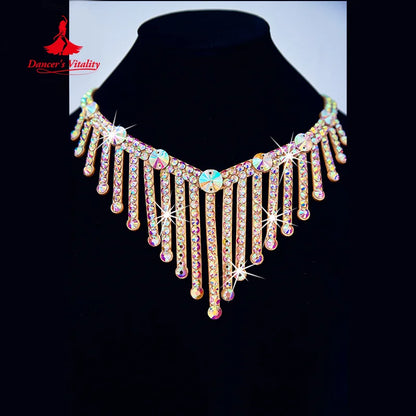 Modern Dancing Performance Accessories Customized High-end Luxury AB Stones Necklace Belly Dance Competition Ornament