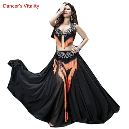 Belly Dance Set Diamond-Studded Tassel Bra Long Skirt Performance Clothes Suit Women Oriental Dancewear Competition Clothing