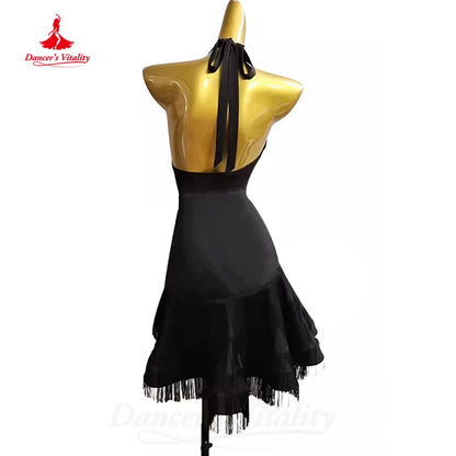 Latin Dance Practice Clothing Customized Black Sexy Backless Fishtail Skirt Tango Chacha Samba Professional Performance Costumes