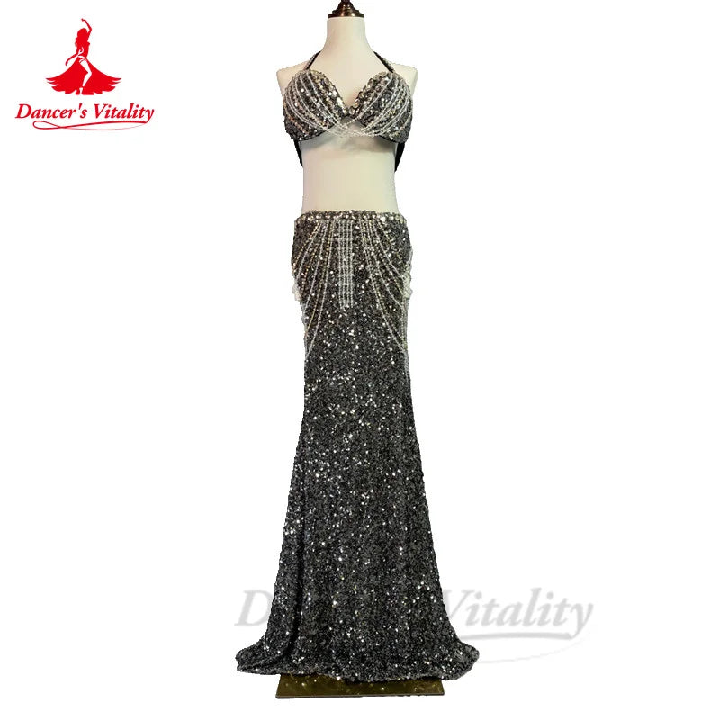 Bellydance Costumes Women's  Sets Diamonds Bra+ Sexy Sequin Long Skirt Oriental Dance Professional Performance Clothing