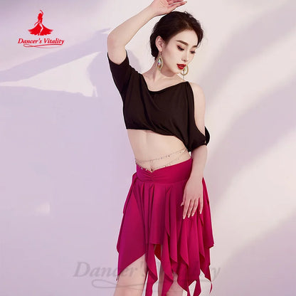 BellyDance Practice Suit Women's Customized Short Sleeved Top+Irregular Short Skirt 2pcs Oriental Dance Performance Clothing