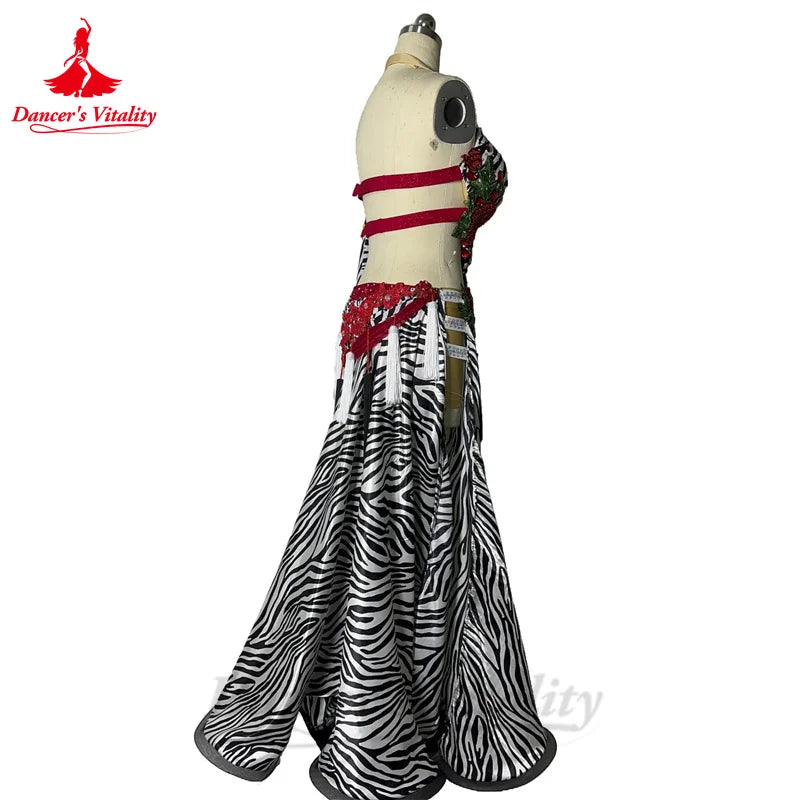 Belly Dance Performance Costume Set for Women Senior Zebra Bra Top+long Skirt 2pcs Custom Adult Children Oriental Dance Outfit