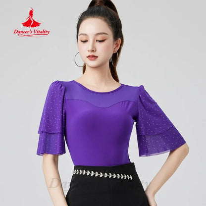 Latin Dancing Clothing Customization Comfortable Slimming Flared Sleeve Top Tango ChaCha Samba Professional Practice Outfit