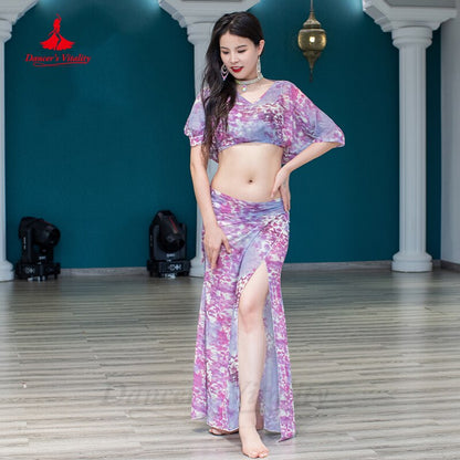 Belly Dance Clothes for Women New Printing Half Sleeves Top+hip Skirt 2pcs High-end Training Costume Oriental Professional Set