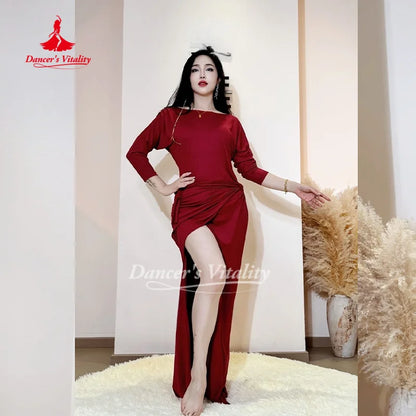Belly Dancer Costume Women Sexy Temperament Wine Red Performance Dress Adult Oriental Dancing Practice Clothes Dancer's Vitality