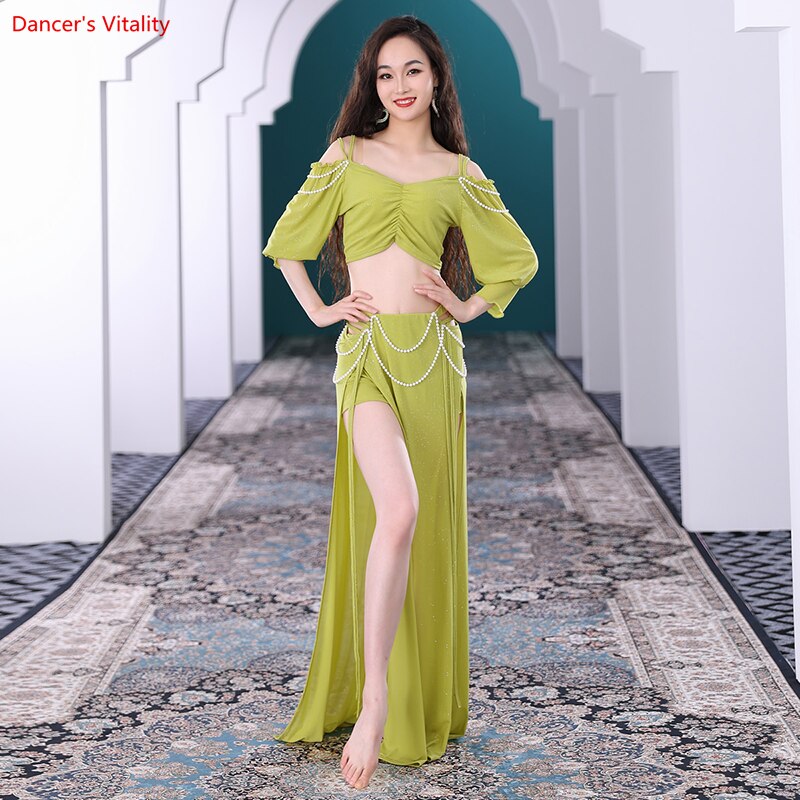 Belly Dance Training Clothes Set Women Belly Dancing Top+long Skirt 2pcs Oriental Clothing Suit Girl's Dance Wear Outfit S,M,L