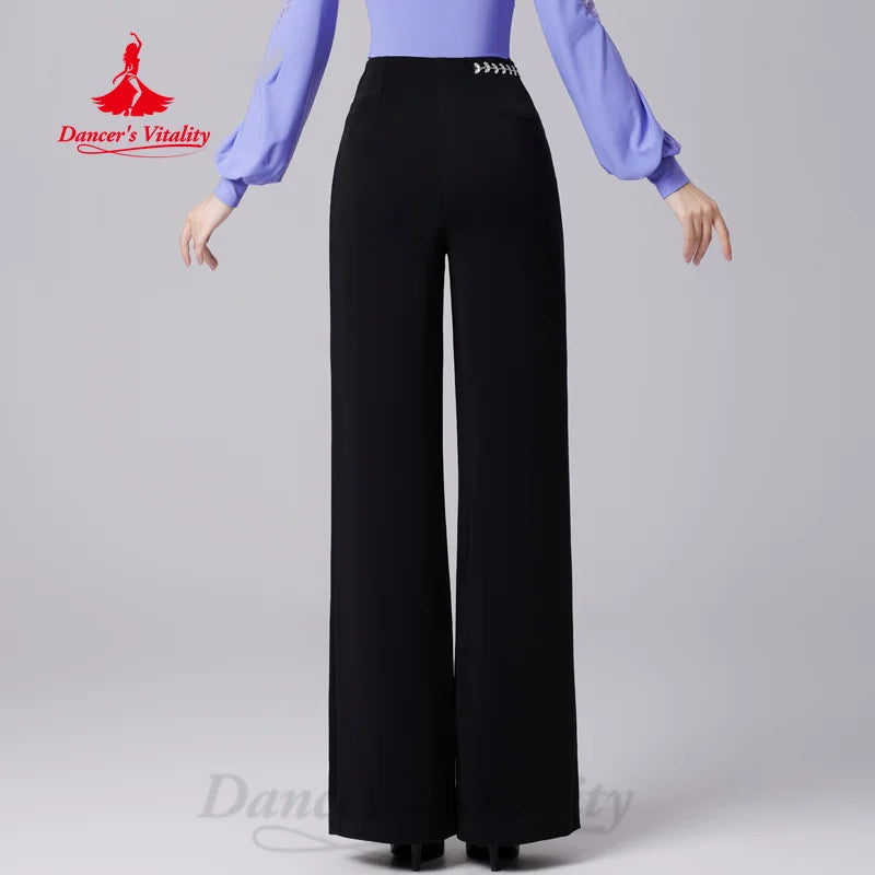 Latin Dance Trousers Women's Customized High Waist Slimming Straight Tube Pants Adult Tango Chacha Samba Practice Costumes