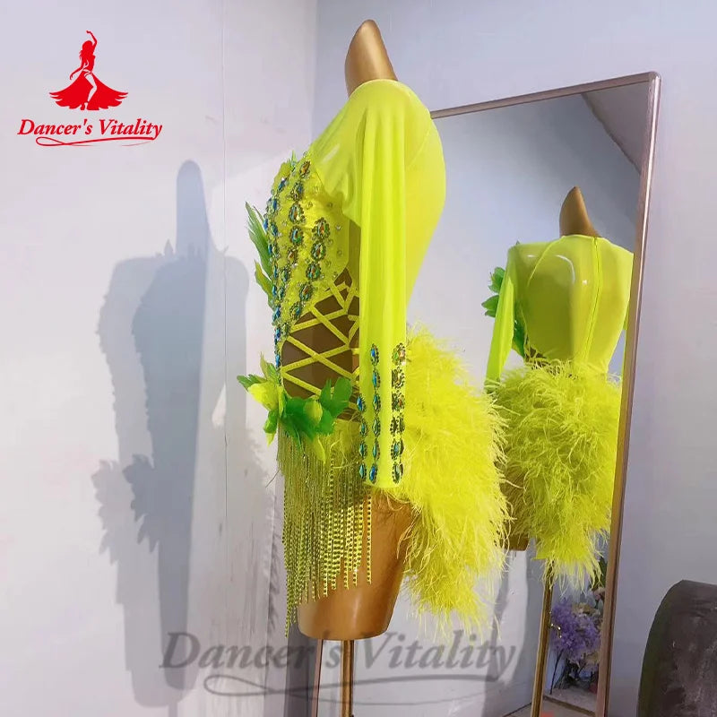 Latin Dance Performance Costumes Advanced Customization Feather Tassel Dance Skirt Tango samba Adult Children Competition Dresse