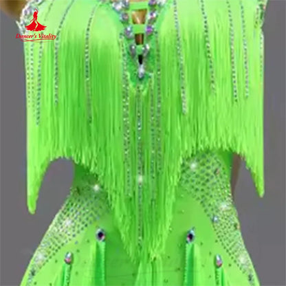 Latin Dance Competition Dresses Customized Luxurious Rhinestone Sexy Backless Tassel Dress Tango Chacha Samba Perform Clothing