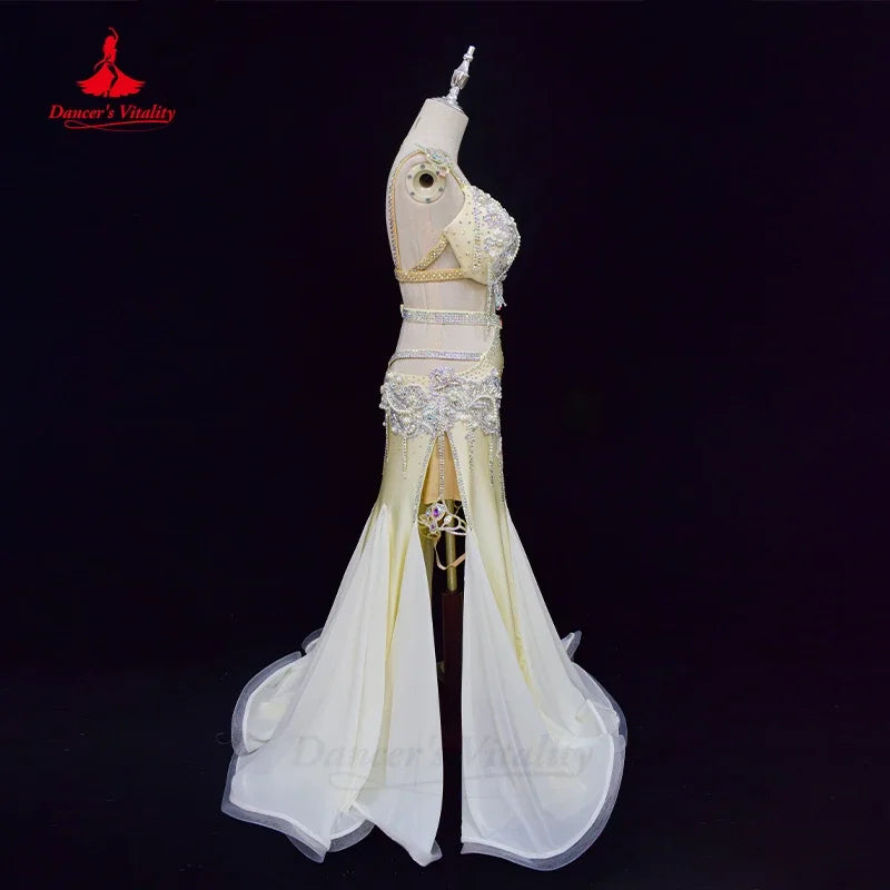 BellyDance Costume Set Luxury Diamond Pearl Bra+senior Fishtail Long Skirt 2pcs Oriental Dance Professional Performance Clothing