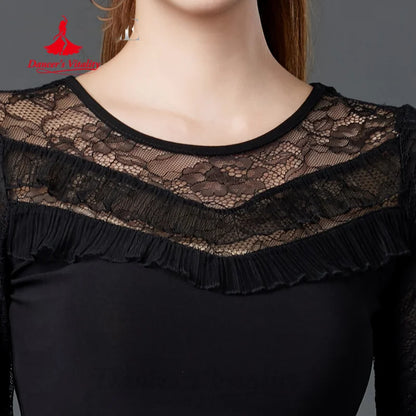 Modern Dancing Latin Dance Clothing Customized Sexy Lace Long Sleeved Top Women Tango Chacha Samba Professional Training Clothes