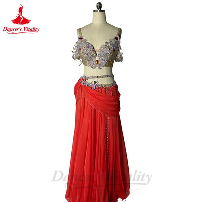 Belly Dance Performance Costume Set for Women Senior AB Stones Bra+chiffon Long Skirt 2pcs Custom Adult Child Oriental Outfit