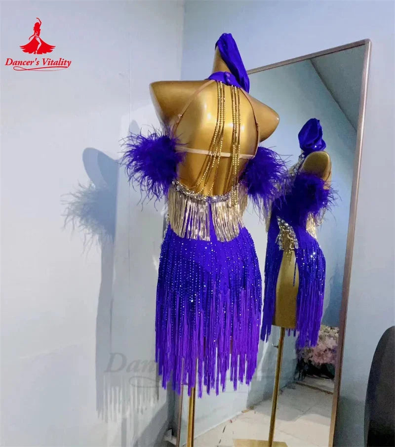 Latin Dance Tassel Dress for Women Customsized Chacha Tango Performance Competiton Costume Adult Children Latin Fringe Dresses