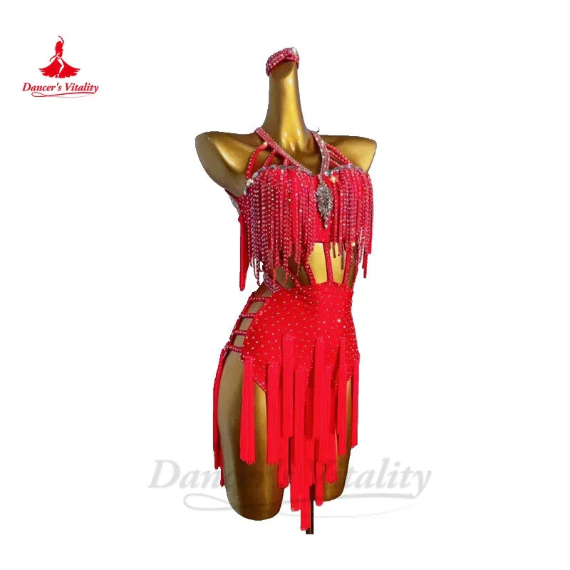 Latin Dance Dress for Women Rumba Chacha Tango Performance Professional Clothing Skirt Adult Child Children Latin Tassel Dresses