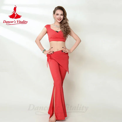 Belly Dance Costume Set for Women Cotton Short Sleeves Top+trousers 2pcs Adult Belly Dancing Performance Outfit