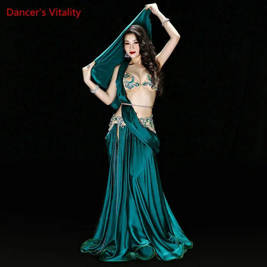 New high quality Belly Dance Costume Dresses Sexy Bra+Skirt+belt stage Performance Suits Outfits Clothes green red 2 colors