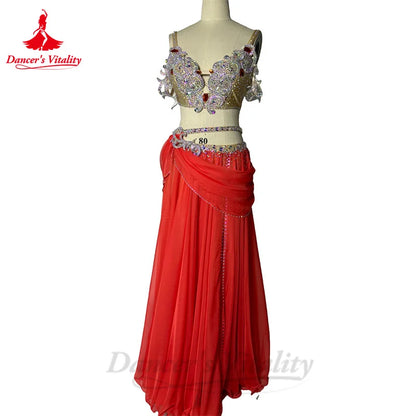 Belly Dance Performance Costume Set for Women Senior AB Stones Bra+chiffon Long Skirt 2pcs Custom Adult Child Oriental Outfit