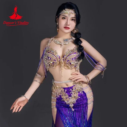 Belly Dancer Costume Set for Women Customsized Senior AB Stones Bra Top+long Skirt 2pcs Adult Children Oriental Dancing Outfit