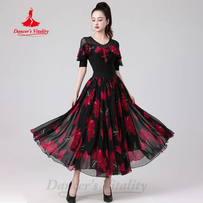 Modern Dancing Latin Dance Clothing Women's Customized Elegant Print Performance Set Adult Tango Chacha Samba Practice Clothes