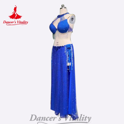 BellyDance Costume Set Customized Tassel Bra+Sequin Long Skirt 2pcs Women's Oriental Dance Professional Performance Clothing