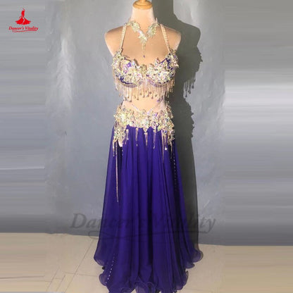 Belly Dance Performance Costume Suit for Women Customized Children Adult Bra+chiffon Long Skirt 2pcs Oriental Belly Dancing Suit