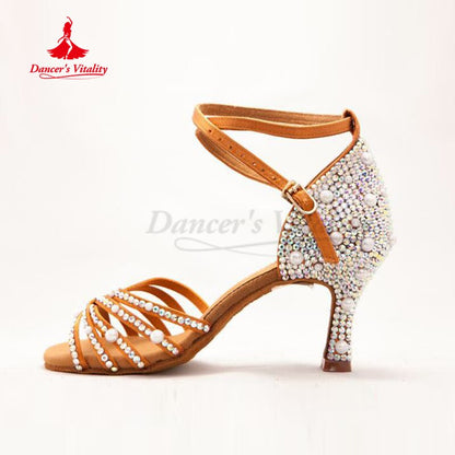 Latin Shoes Girl's Height 5.5cm,7.5cm,8.5cm Shoes for Women Rumba Chacha Tango Performance Accessories Shoes