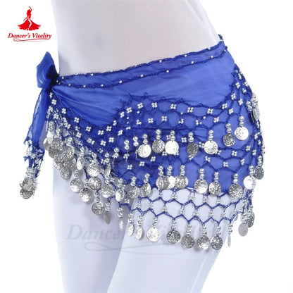 Belly Dance Belt for Women Chiffon Gold Coines Oriental Dancing Wear Accessies Girl's Chiffon Silver Coines Bellydance Hip Scarf