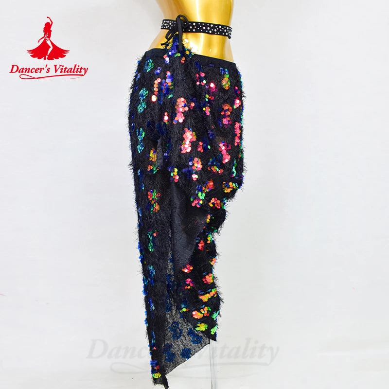 Belly Dance Costume Skirt for Women Bingbing Sequins Mesh Performance Clothing Skirts Adult Bellydancing Wear Hip Scarf