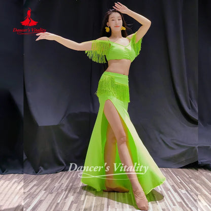 Belly Dance Costume for Women's Sexy Temperament Green Color Tassel Set Adult Oriental Dance Practice Outfit Dancer's Vitality