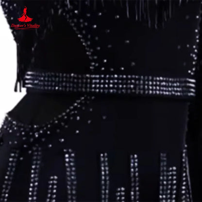 Latin Dance Competition Dresses Customized Rhinestone Tassel Sexy Backless Dress Women Tango Rumba Chacha Performance Costumes