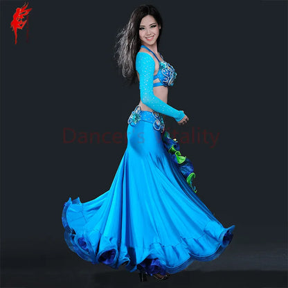 Belly dance clothing women luxury belly dance suit bra+shoulder+belt+skirt 4pcs belly dance clothes suit performance suit S M L