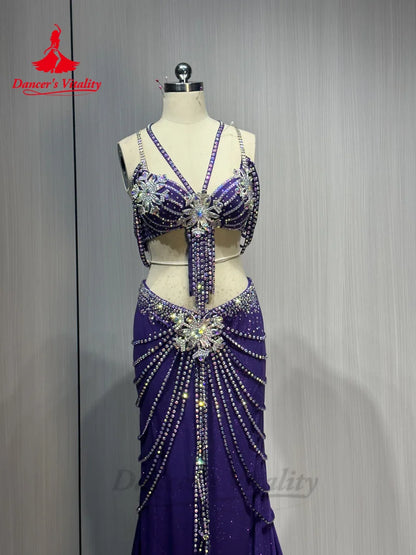 Belly Dance Performance Costumes  Advanced Customization Diamond Tassels Set Adult Children Oriental Career Competition Clothing