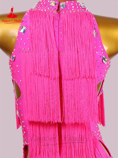 Latin Dance Fringe Dress for Women Senior Stones Tassel Skirt Rumba Chacha Tango Performance Costume Adult Child Latin Dresses