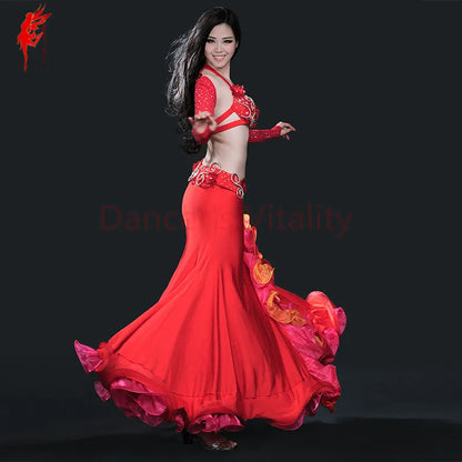 Belly dance clothing women luxury belly dance suit bra+shoulder+belt+skirt 4pcs belly dance clothes suit performance suit S M L