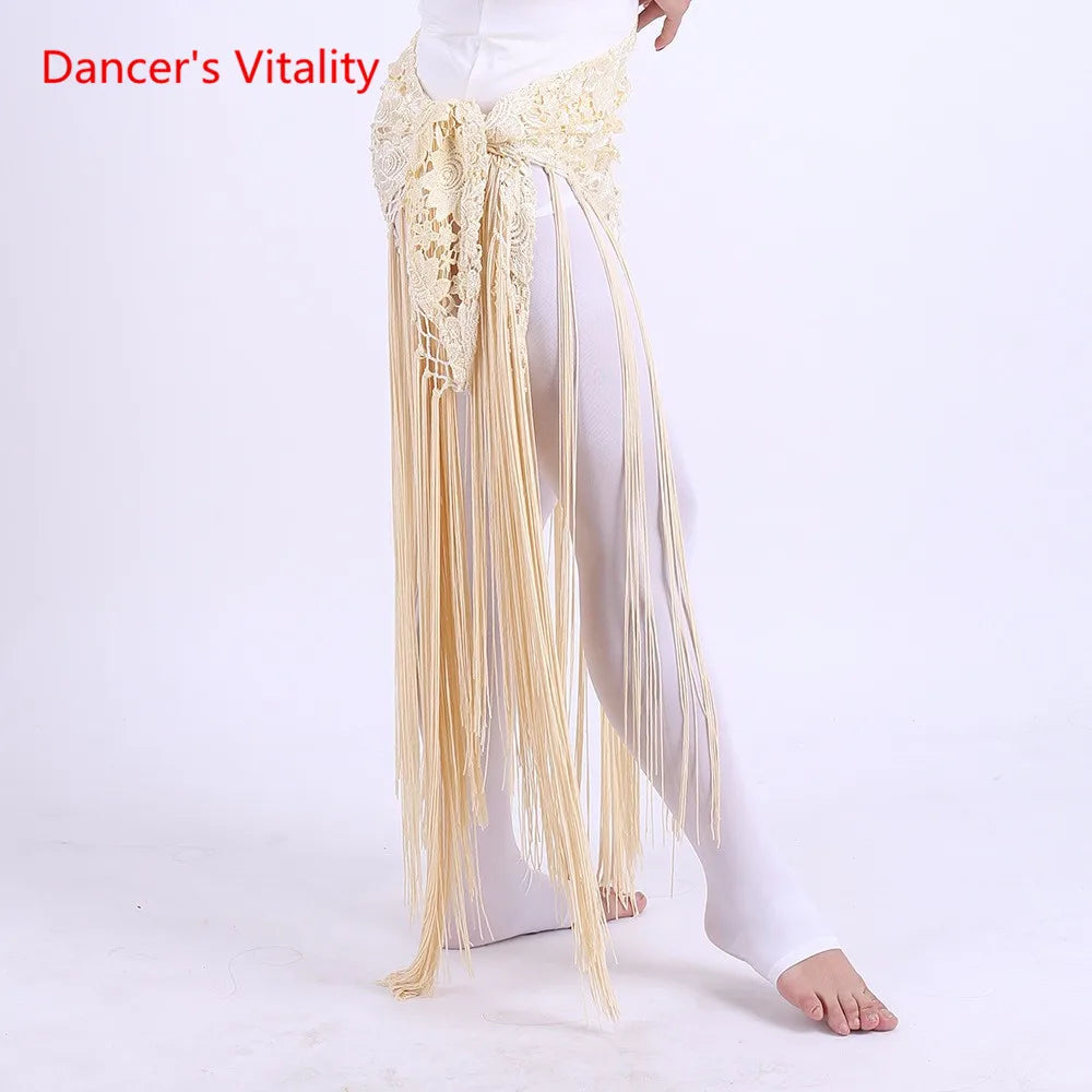 Hand-Made Clothes For Belly Dancing Women's Clothes For Dancing flowers Long Fringe Hand-Knitted Triangular Belt Belly Dance Hip