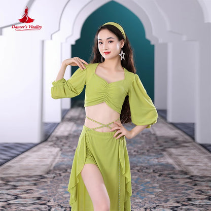 Belly Dance Clothes Suit for Women Winter Half Sleeves Top+skirt 2pcs Oriental Training Suit Female Bellydancing Wear Outfit