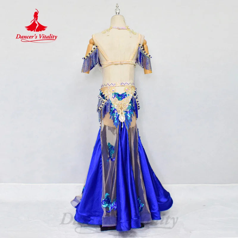 Belly Dance Performance Set Customized Pearl Diamond Bra+Sexy Split Tassel Long Skirt 2pcs Oriental Dance Competition Clothing belly dancer outfit belly dance skirt belly dance costume belly dance outfit belly dancer belly dance