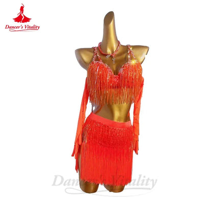 Latin Dance Fringe Dress for Women Rumba Chacha Performance Competiton Clothing Skirt Custom Adult Child Latin Dancing Outfit