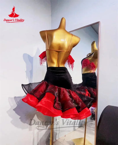 Latin Dance Dresses for Women Customsized Rumba Chacha Tango Performance Competiton Costume Skirt Children Adult Latin Dresses