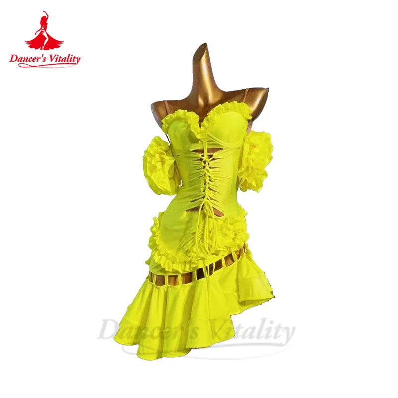 Latin Practice Dress for Women Spandex Flower Rumba Chacha Tango Performance Competiton Costume Custom Adult Child Latin Dresses