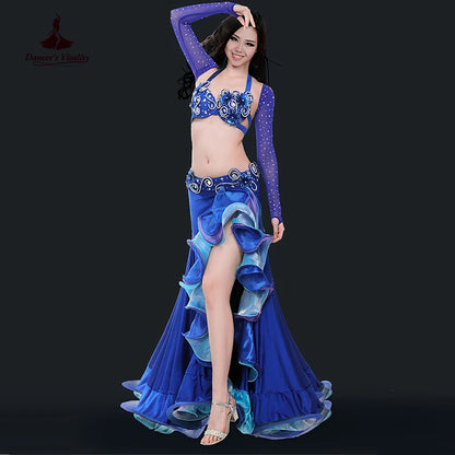 Belly dance clothing women luxury belly dance suit bra+shoulder+belt+skirt 4pcs belly dance clothes suit performance suit S M L