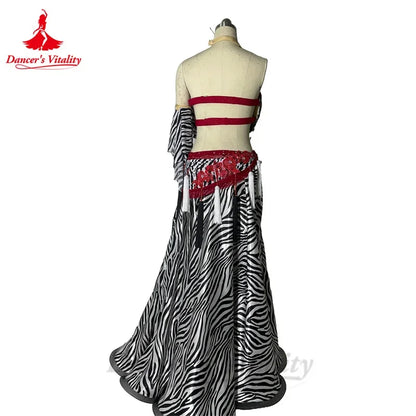 Belly Dance Performance Costume Set for Women Senior Zebra Bra Top+long Skirt 2pcs Custom Adult Children Oriental Dance Outfit