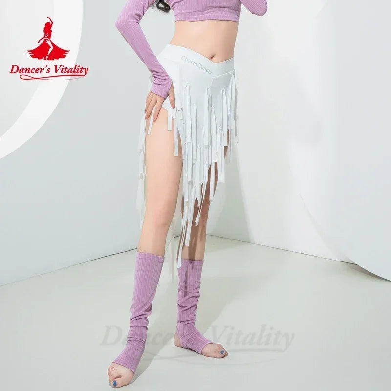 Belly Dance Costume for Women Winter Long Sleeves Top and Short Fringe Skirt Training Clothing Girl's Oriental Bellydance Wear