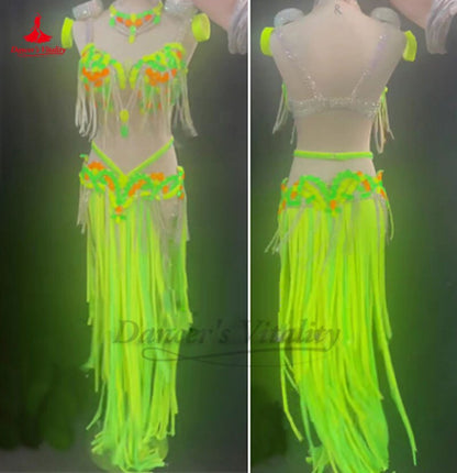 Belly Dance Costume Women High-end Customsized Bra Top+tassel Skirt 2pcs Oriental Performance Suit Girl's Belly Dancing Outfit