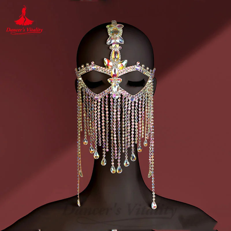 Belly Dance Tassel Face Curtain Exotic Style Mask Ball Performance Mask Handmade AB Stones Original Design Face Mask